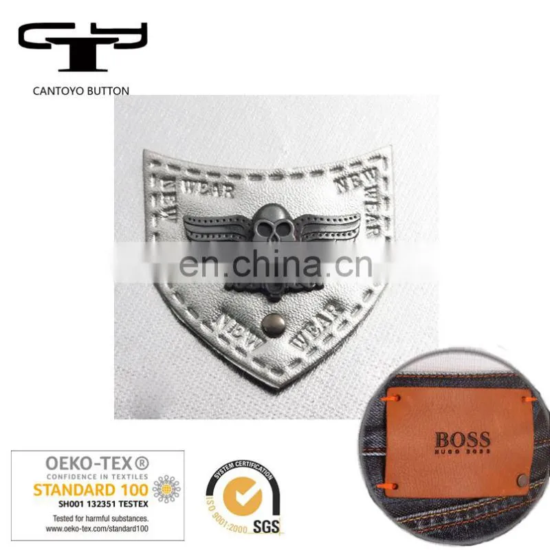 Wholesale Private Design Custom Fashion Name Logo White PU faux Leather Patches Labels for Bag and Jeans