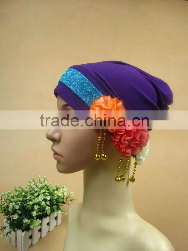 A521 fashion 3 flowers islamic hijab cap muslim hat