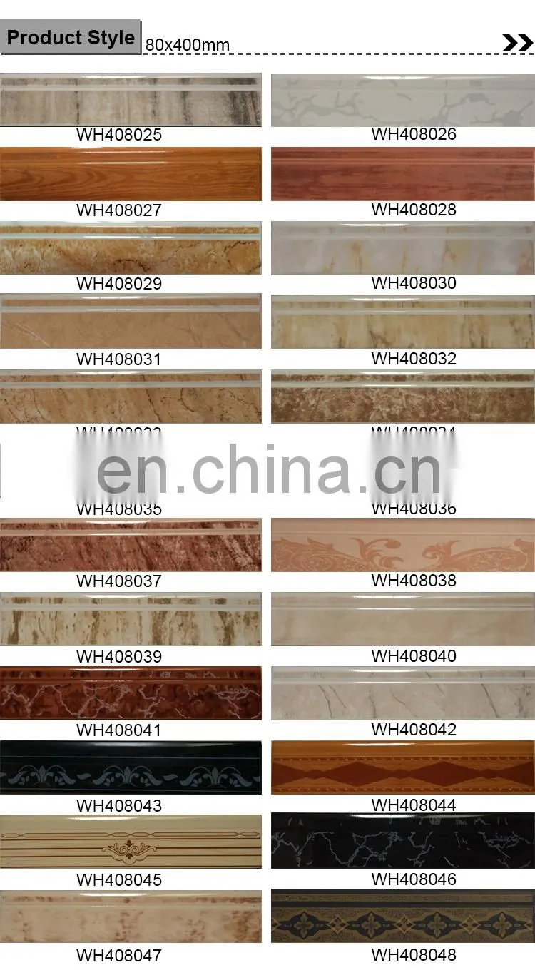 Middle east market project inkjet print 8x40cm ceramic skirting tile