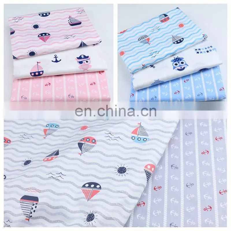 Cartoon Owl sailing boat printed cotton print navy baby summer blanket sleeping children cotton fabric
