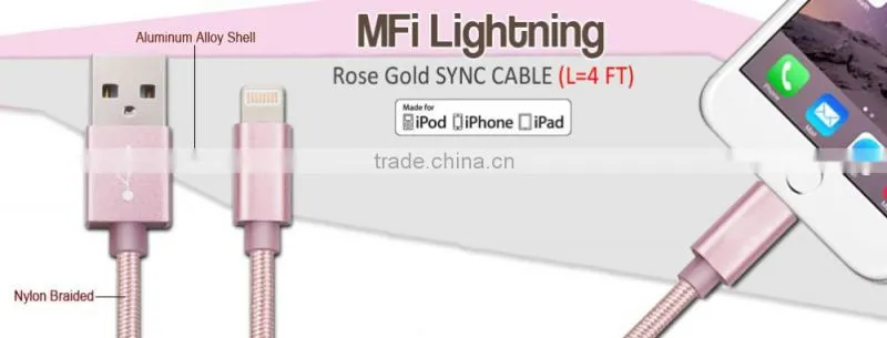 MFI Cable For Iphone 6s Charger Cable For Iphone 5se Rose Gold