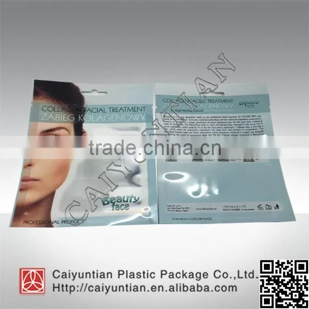 Three side seal facial SPA mask packaging bag with hang hole