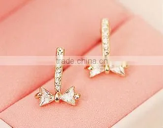 Bow Bridal Dangle Earrings Rose Gold Bow Earring Crystal Bow Jewelry Earrings