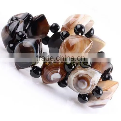 Black Agate Stone Gemstone Evil Eye Beads Stretchy Bracelet Bangle Wristband