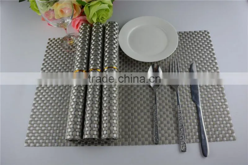High quality 45*30cm PVC silver woven mesh placemat 8*8 gold color placemat table mat runner dining mat