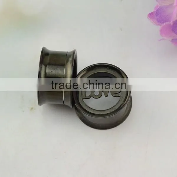 wholesale black plated single flare flesh ear tunnel love alphabet body jewelry