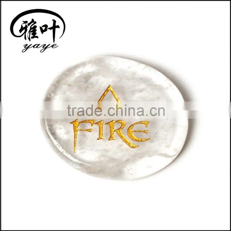 Wholesale engraved triangle symbol natural Clear Quartz palm stone set