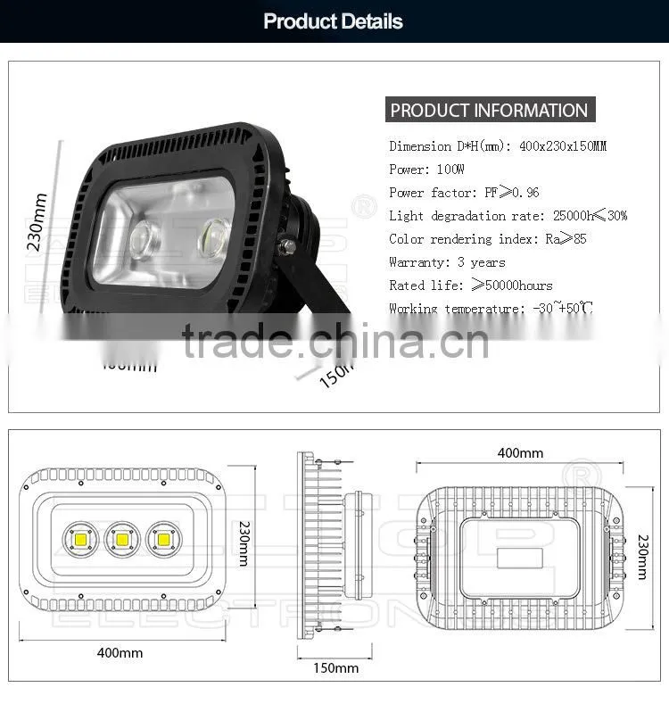 High lumen waterproof cob 100w stadium lighting floodlight