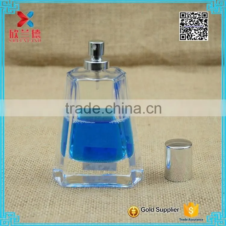 Hot selling 80ml Triangle shape glass perfume bottles with pump spray