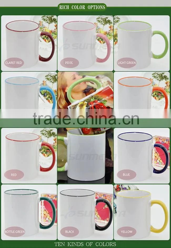 Factory directly 11oz rim and handle color blank sublimation heat press machine