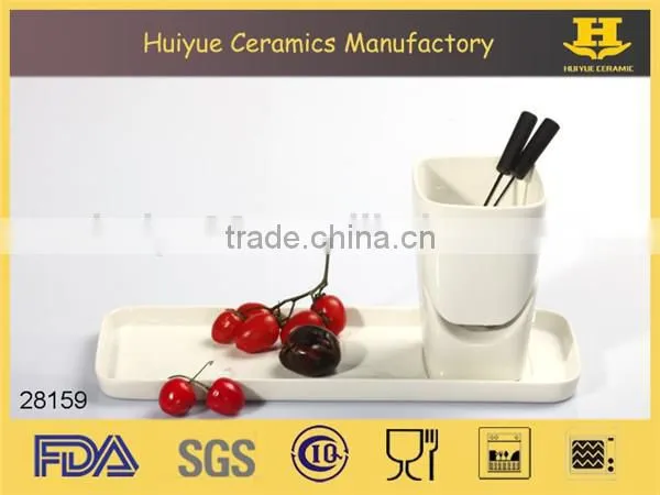 ceramic fondue set, chocolate set with plate