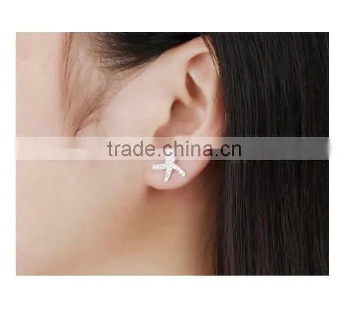 professional china supplier zircon rhodium plated starfish earring