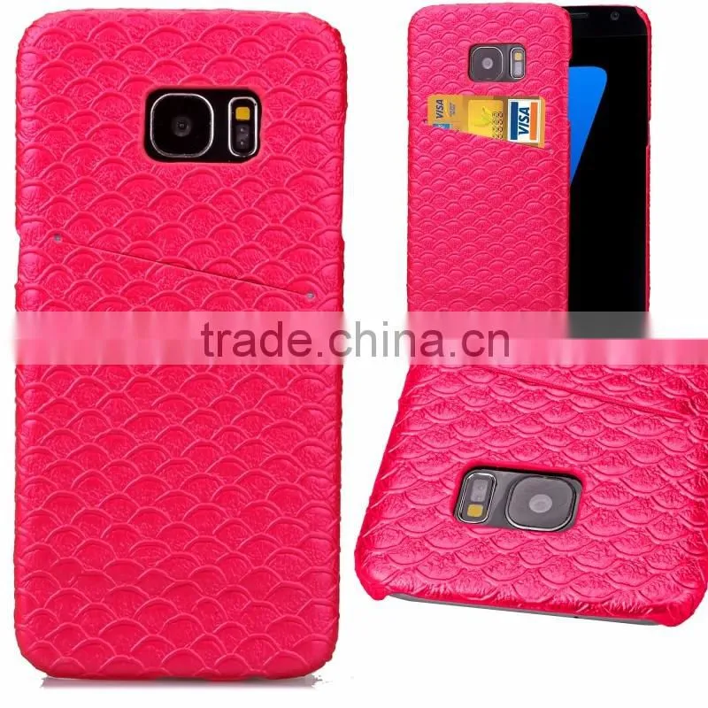 Scale pattern Skin leather case and PC hard cover with card slot on the back for iphone 6s Phone case