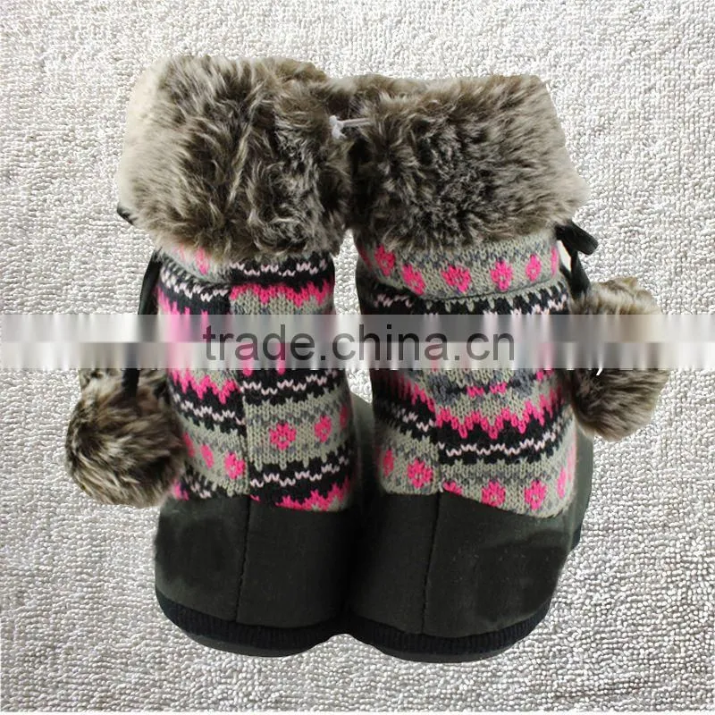 Premium quality knitted + microsuede women indoor winter boots with pom poms