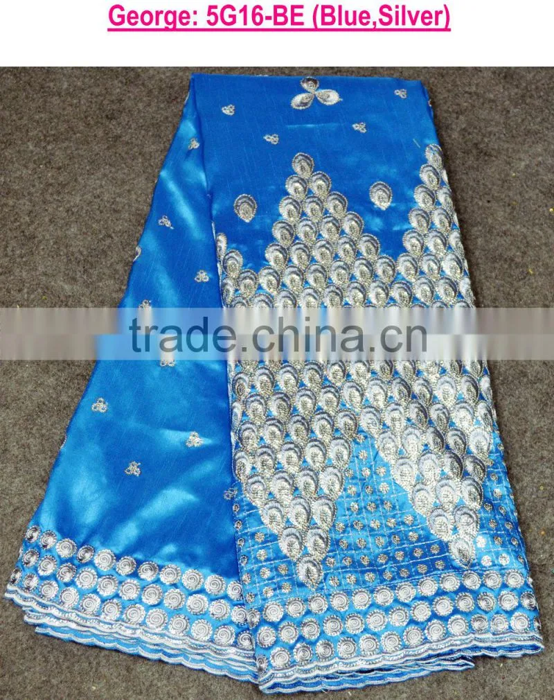 bule and silver metallic george lace fabric