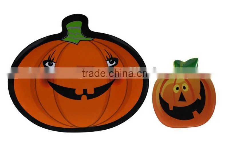Halloween design dinnerware sets, large plastic halloween pumpkin plate,brass dinnerware set