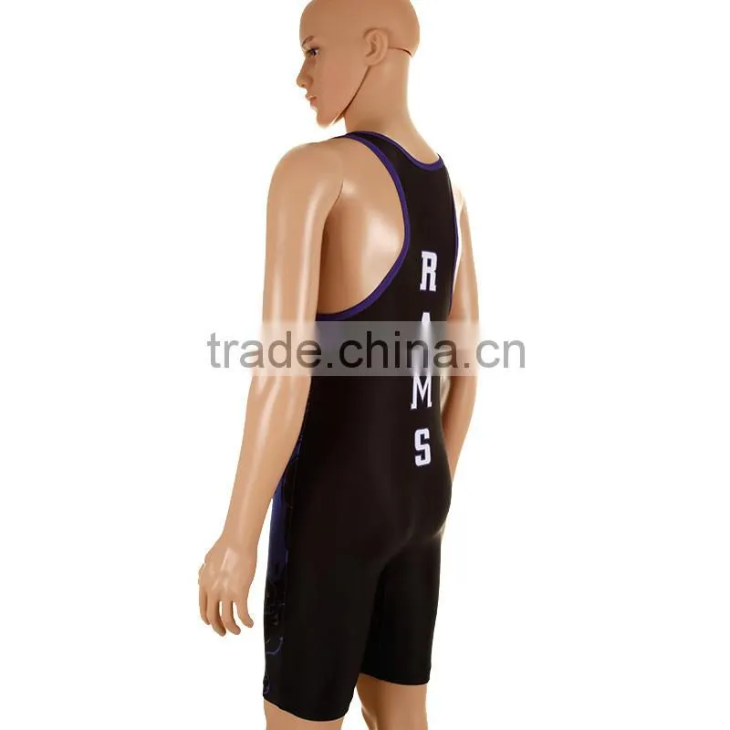 Top quality sublimated spandex custom blank black wrestling singlets