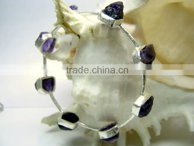 Rose Quartz & Tourmaline Multi Stone Rough Bracelet, 925 Solid Sterling Silver Bracelet, Designer Gemstone Raw Bracelet