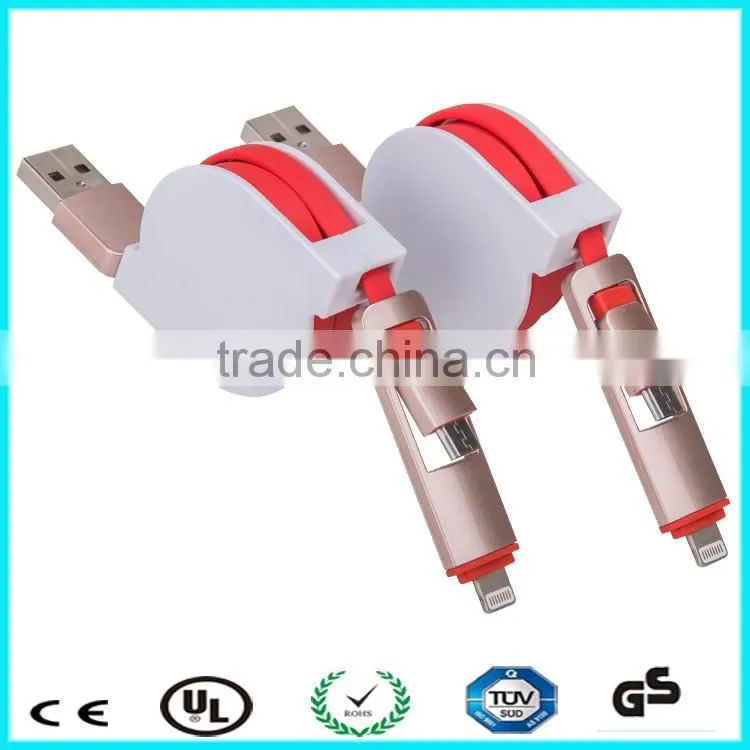 Logo custom 2 in 1 Retractable USB Charging Cable