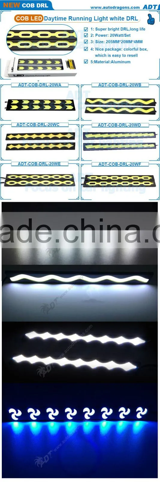 20w Aluminum COB DRL, Bright Car Boat Driving Lamp