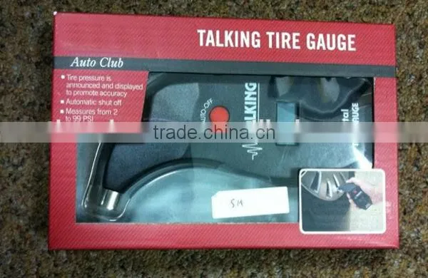 Hand held speech-enabled LCD digital tire pressure gauge for testing car
