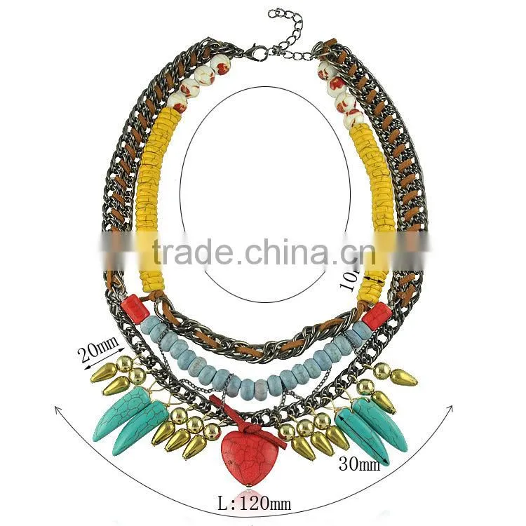 weave turquosie large bead bib necklace, elegant beaded necklace