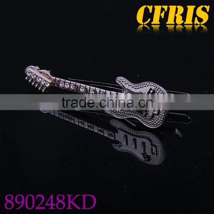 Crystal Inlaid Tie Bar,Guitar Design Tie Clip Multi-Color Choosed