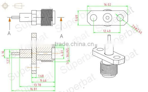 sma jack SMA 2 hole panel mount jack with short dielectric and solder panel mount rf sma connector