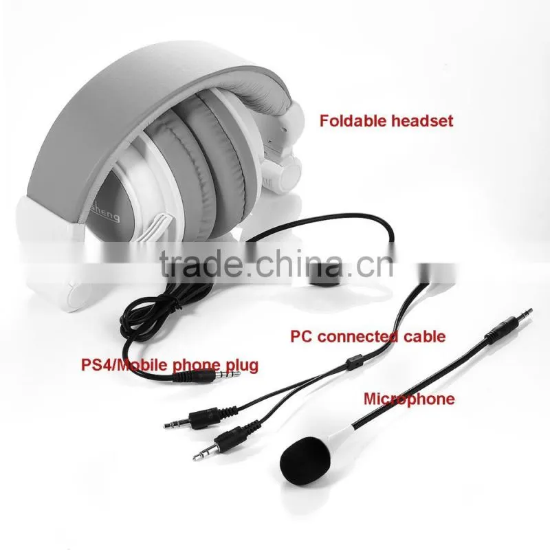 Foldable overhead tablet MP3 music headphone with detachable boom mic, PC gaming headset for Playstaion 4 Xbox one