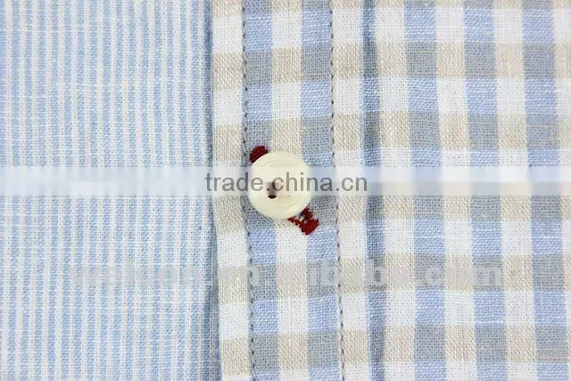 Latest brand design European style slim fit casual plaids trendy fashion short sleeve linen cotton shirts for men