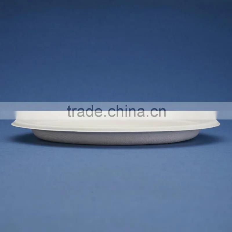 PL-09 Bleached 9 inch round diposable bagasse paper plates
