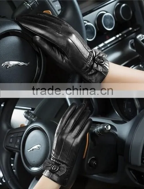 Custom Black Genuine Leather Gloves Girls Genuine Leather Gloves