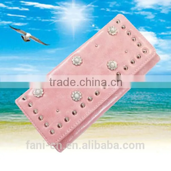 Cute leather clutch purse with elegant diamond on the purse for girls or ladies