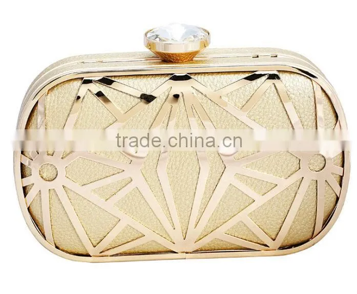 2014 leather with metal hollow evening bags fashion clutch Evening Bag