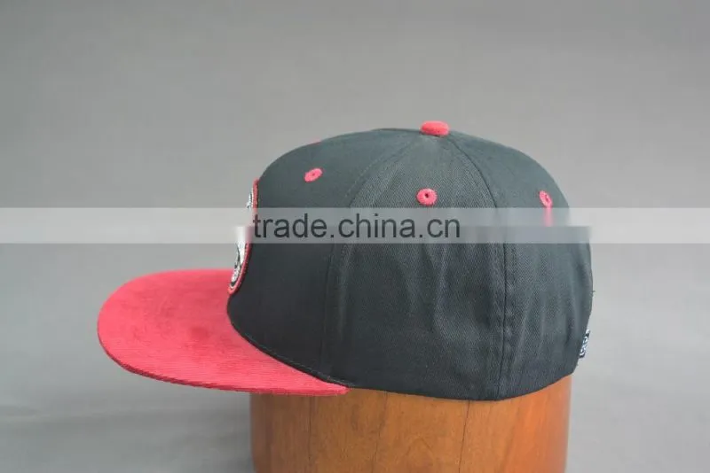 Black and red flat brim snapback