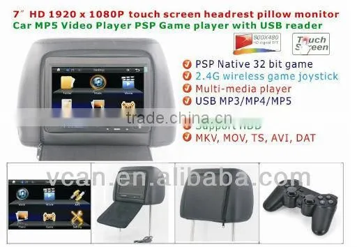 Promotion $39/pc for Car headrest mp5 7" touch screen headrest car monitor with touch screen