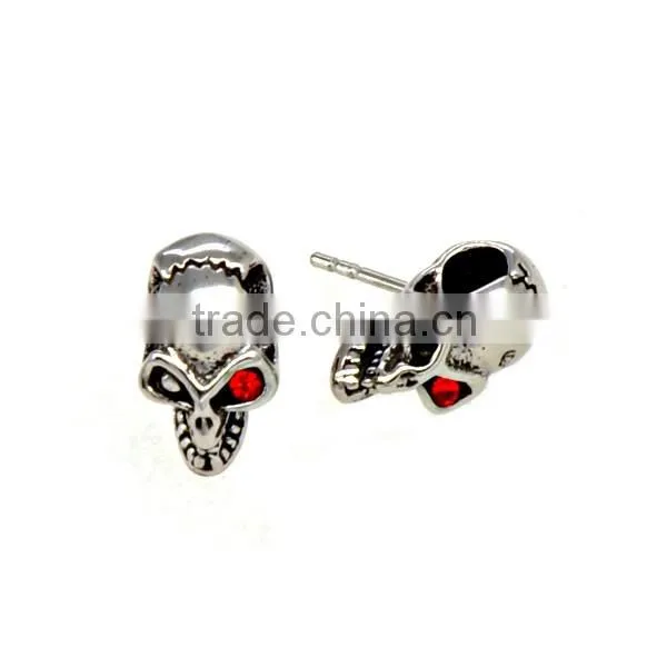 Fashion Silver Casting Jewelry Stainless Steel Crystal Skull Charm Earring for men