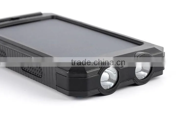 2016 New IP68 waterproof 10000mah mobile solar charger power bank with led light