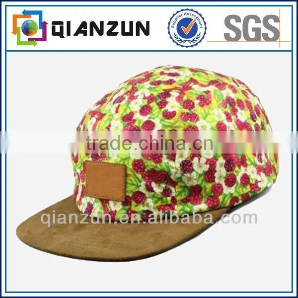 Custom Floral Pattern 5 Panels Flat Brim Cap