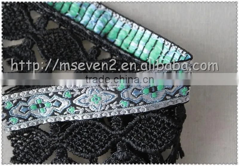 Wholesale 5.7cm scalloped shaped fringe trimming, Black tassel fringe, high-grade jacquard ribbon