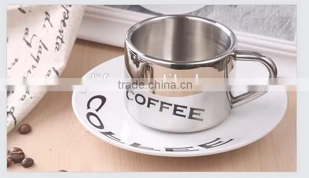 promotional custom double wall stainless steel coffee mug with handle