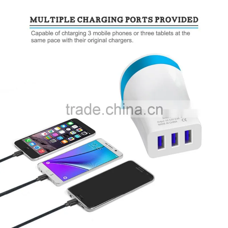 VOXLINK Eu plug 5V 3.4A 3 USB ports wall charger adapter with CE FCC ROHS