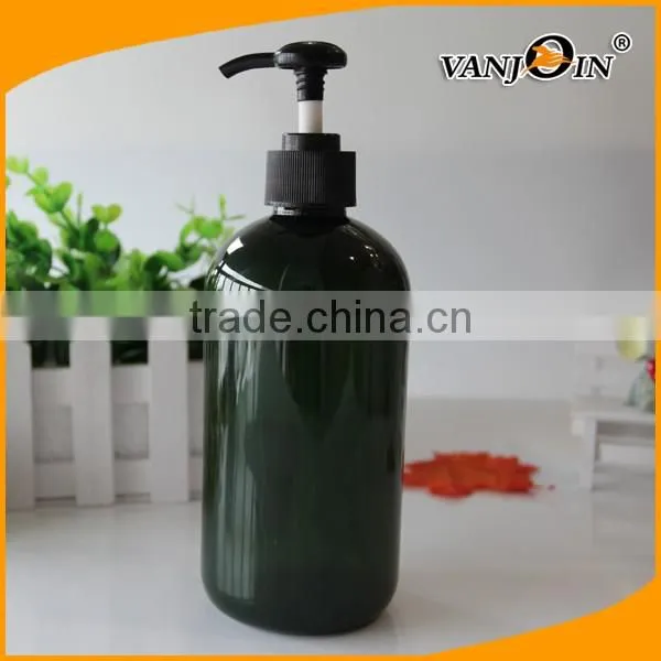 PET materail 300ml amber plastic shampoo bottle with pump dispenser