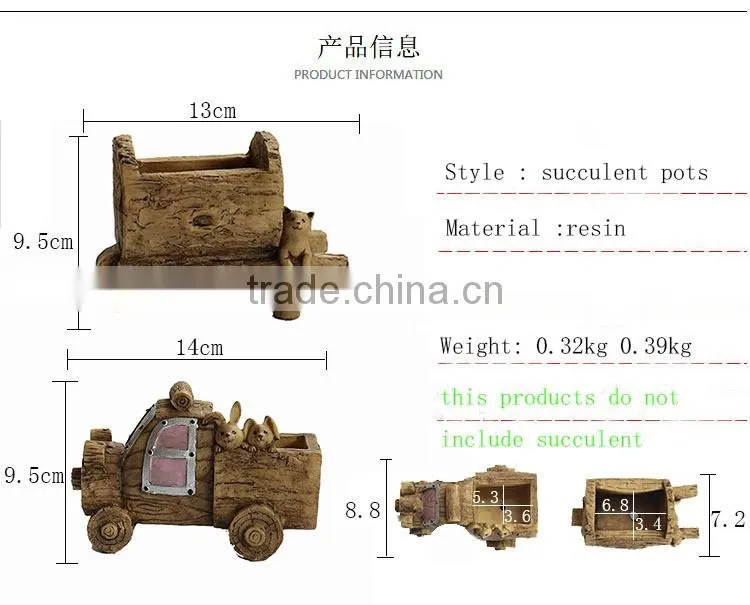 2016 hot sale creative succulent planter zakka car cartoon resin flower pots
