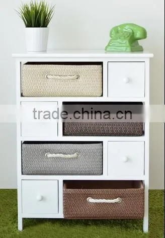 Elegant chic custom Wooden Cabinets with wicker drawers for living room kitchen bathroom