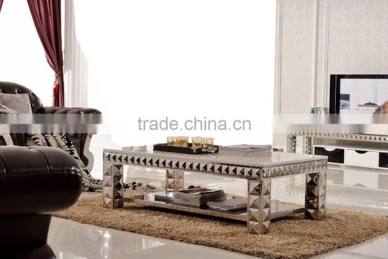 C338 rectangle diamond marble stainless steel coffee table
