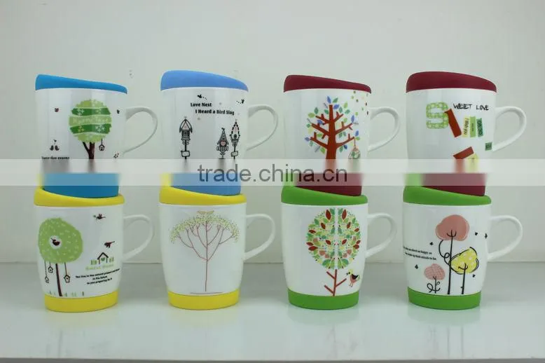 350ml ceramic coffee mug rubber lid for promotional