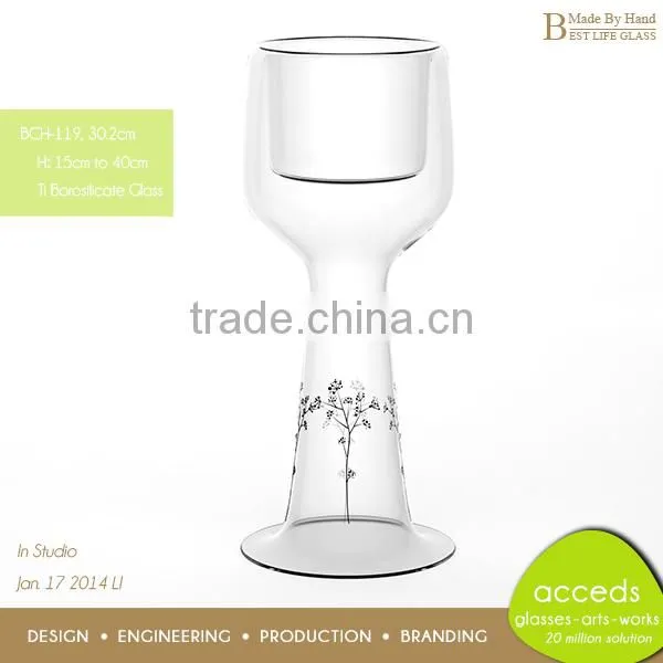 Fancy Decorative Handcraft Glass Wine Bottle Tealight Candle Holder
