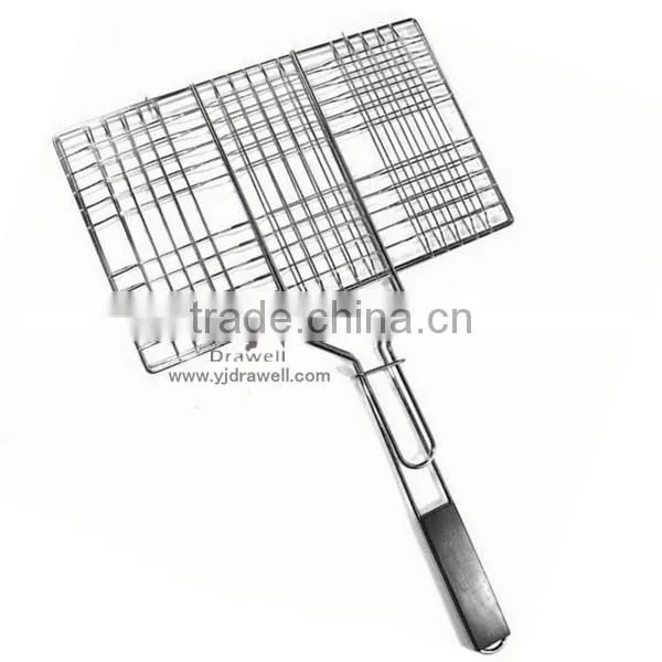 ST147 Deluxe Stainless Steel grilling basket with Rubber Wood Handle