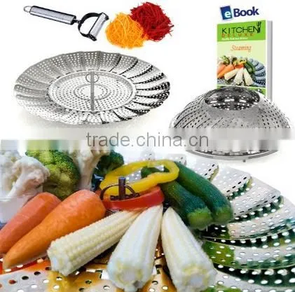 42053 Vegetable steamer Stainless steel fruit basket with plastic handle